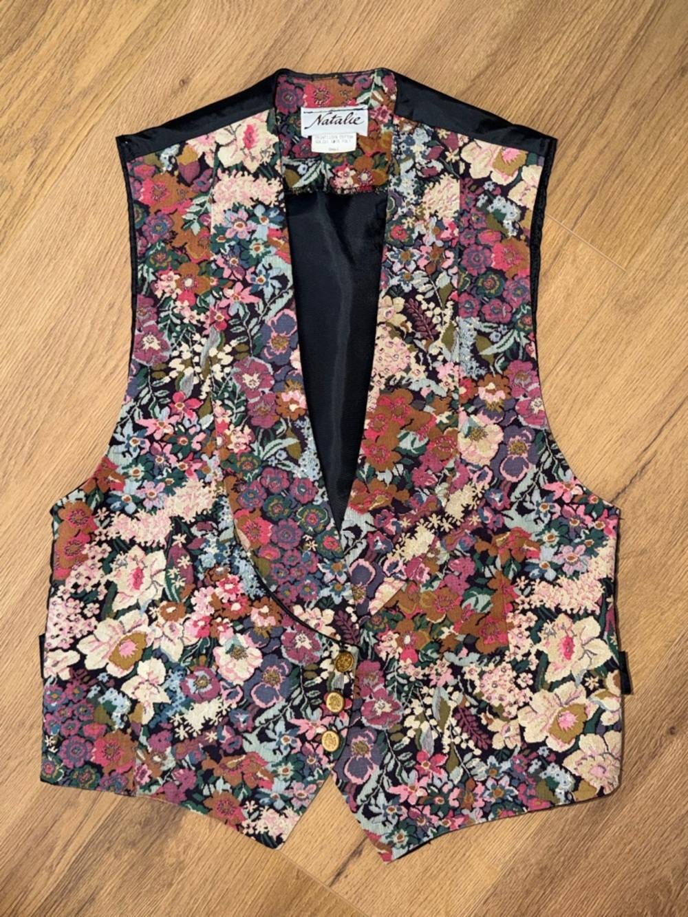 Natalie Vintage Floral Women's Vest with gold buttons - Multicolor